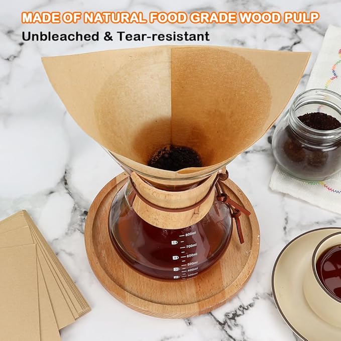 BYKITCHEN Pre-folded Pour Over Coffee Filter, Natural Unbleached Square Disposable Coffee Filter Papers for Pour-Over Coffee Maker Drippers and More(Set of 50)