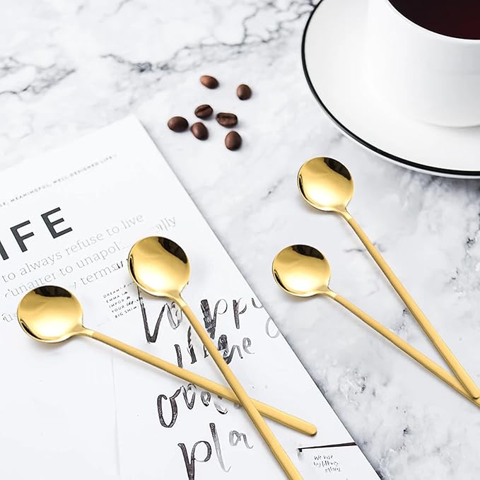 4-Piece Dessert Spoons Set,Stainless Steel Dessert Spoons,Silverware Teaspoon for lce Cream,Tiramisu,Pudding,Yogurt