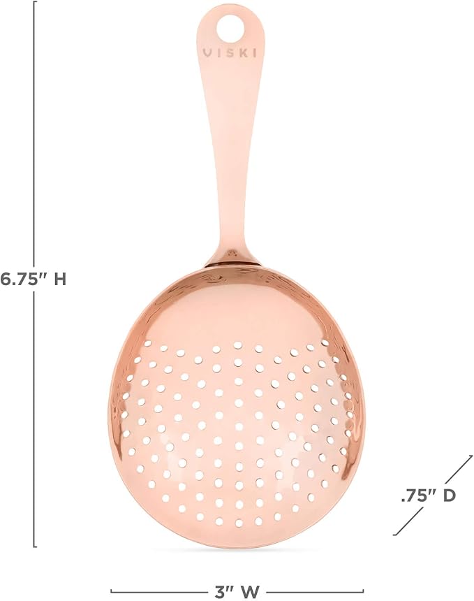 Viski Julep Stainless Steel Cocktail Strainer, Bar Tools, Drinks Spoon for Bartenders and Mixologists, Home or Commercial Use, Professional Metal Barware, Copper