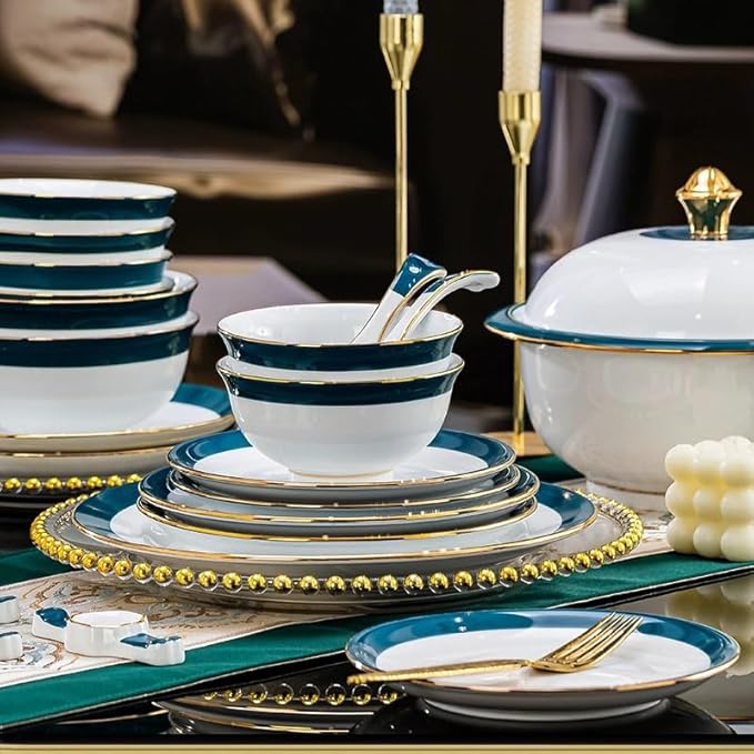 62pcs Dinnerware Sets White Porcelain Nordic Style Ceramic Plates Bowls Complete Tableware Set for Home Use and Corporate Gifts