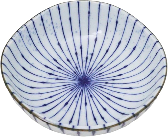 Ebros Gift Artistic Blue Waves Fubuki Tokusa Made In Japan Dinnerware Serveware Kitchenware Set Asian Japanese Restaurant Supply (Pack Of 6 Round Flair Small Shallow Bowls 11oz)