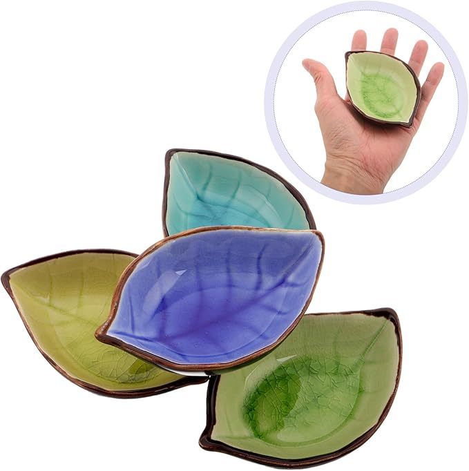 OUNONA 4pcs Leaf Shape Ceramic Plates Snack Plate Condiment Bowls Small Sauce Bowls Decorative Serving Dishes
