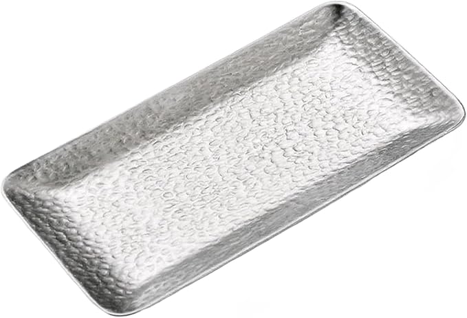 Hammered Rectangular Platter, Stainless Steel Serving Tray, Decorative Storage (1, Sliver)