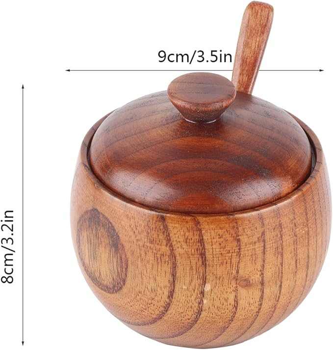 Hapivida Wood Salt Spice Box with Lid Spoon, Salt Cellar Salt Pepper Keeper Spice Bowls for Cooking Sugar Holder for Kitchen Seasoning Container Holder