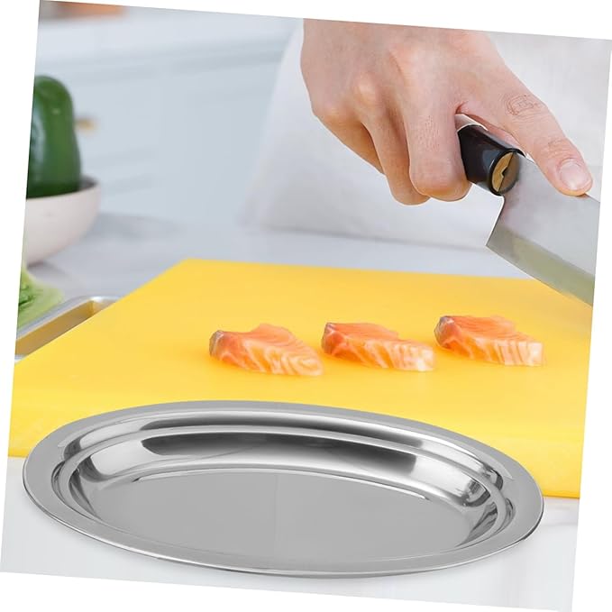 GLEAVI 2pcs Stainless Steel Serving Trays Dinner Plates Fish Steaming Plate Food Storage Elegant Kitchenware