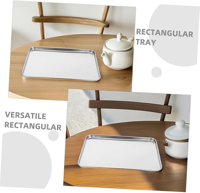 Zerodeko Stainless Steel Serving Tray 2pcs Rectangular Food Plate for Cold Noodle Making Sturdy Non-Slip Design for Home Kitchen and Restaurant