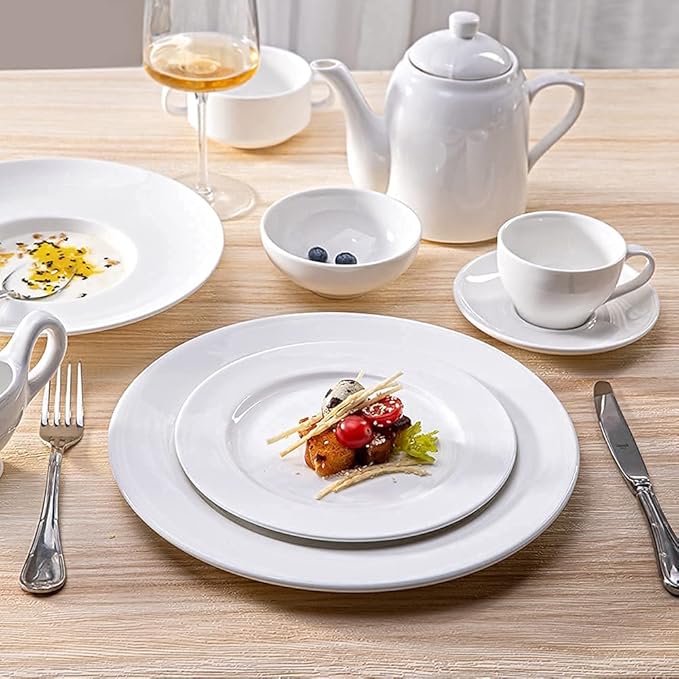 Classic 32pcs Dinnerware Sets Pure White,Elegant Ceramics Dinner Sets,Complete Porcelain Combi-Set,Fine Plates Bowls and Cups,Microwave and Dishwasher Safe,for Kitch,