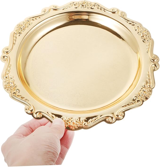 Decorative Iron Serving Tray Silver Round Platter for Food Snacks Jewelry Storage Plate for Home Parties
