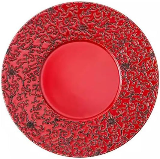 SONGCHAO Party Supplies Red Plate Ceramic Dish Plate Home Chinese Creative Tableware Steak Western Plate Party Plates (Color : A)