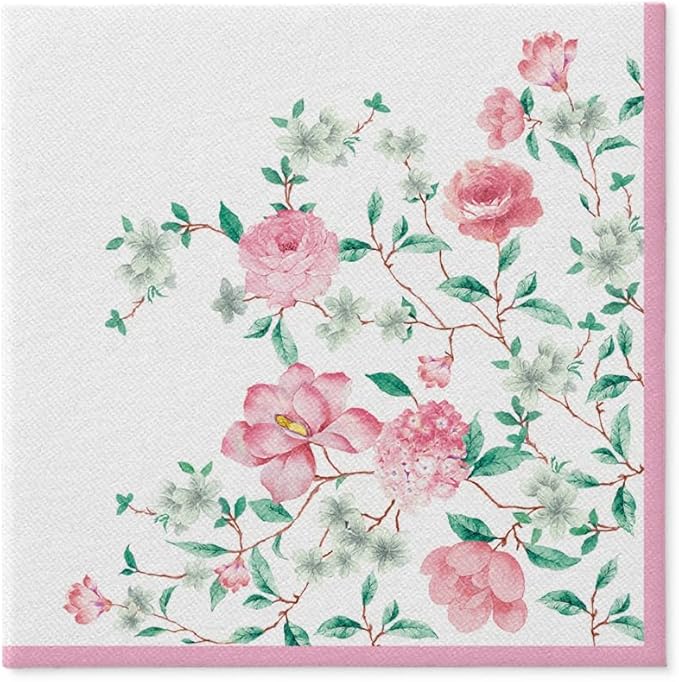 PAW - 50 Pieces Linen-Feel Paper Paper Napkins 16" x 16", Disposable Cloth-Like Napkins with Floral Design, Dinner Napkins for Party, Wedding, Barbecue, Picnic