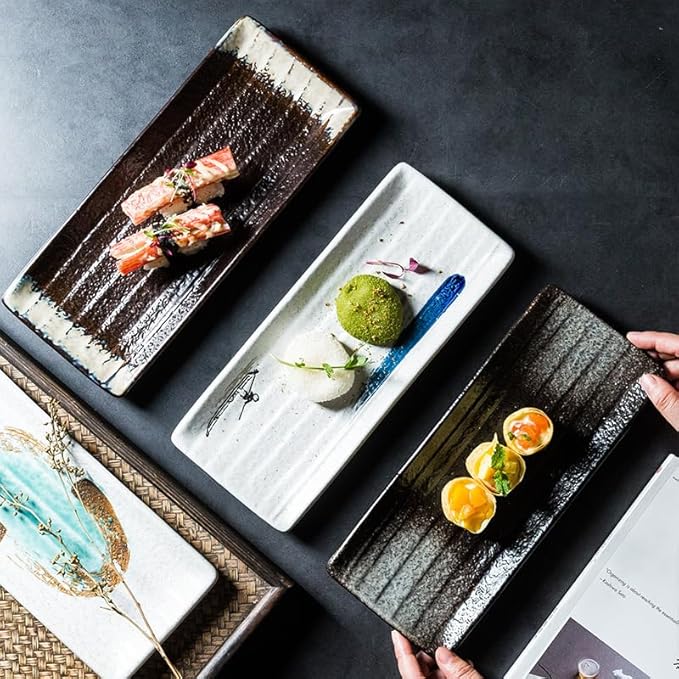 Appetizer Plates Japanese Creative Ceramic Plate Rectangular Plate Sushi Plate Household Large Tableware Snack Plate Cheap Plates
