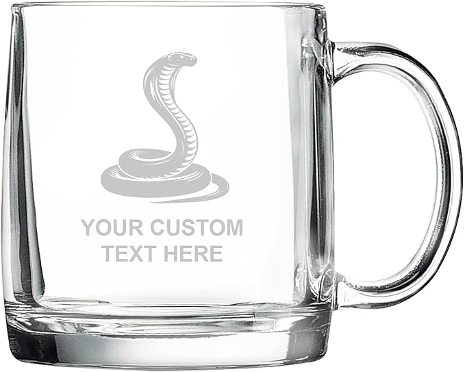 Snake, Personalized 12.5 oz Polar Camel Glass Coffee Desk Mug – Custom Laser Engraved Clear Cup for Tea, Espresso, Latte, Whiskey - Microwave Safe/Made in USA