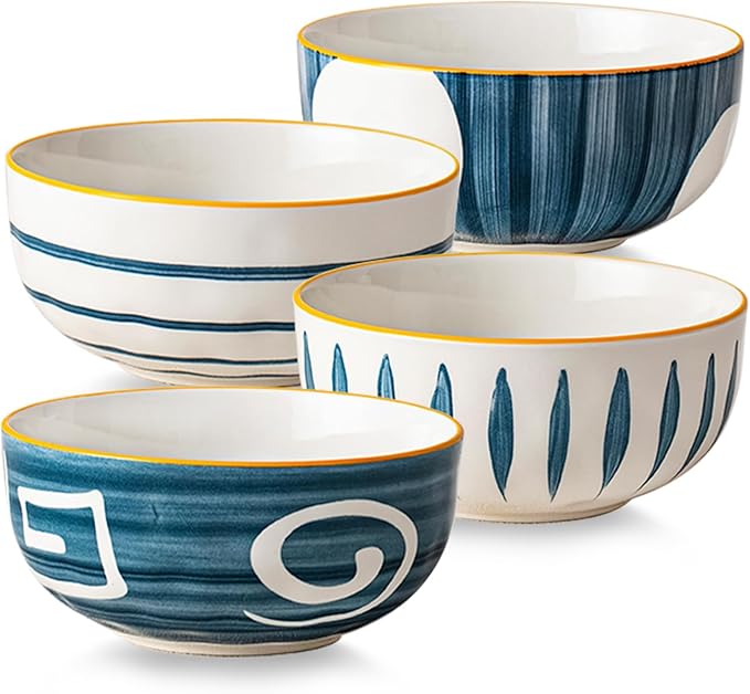 Yeacccng Ceramic Cereal Bowls Set of 4, 27 Oz Soup Bowls, 6 Inch Restaurant Style Cereal Bowl, Decorative Serving Bowls for Kitchen Decor, Scratch-Resistant, Lead-Free (6 Inch Cereal Bowls Set of 4)
