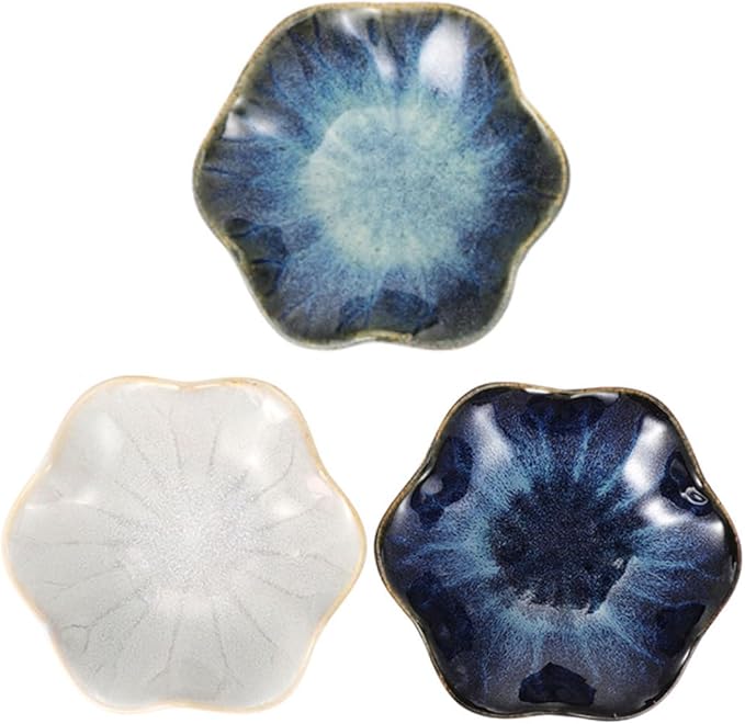 Mikinona Ceramic Sauce Dishes Set 3pcs Mini Black Appetizer Plates for Serving Seasoning Bowl Perfect for Tapas Appetizers