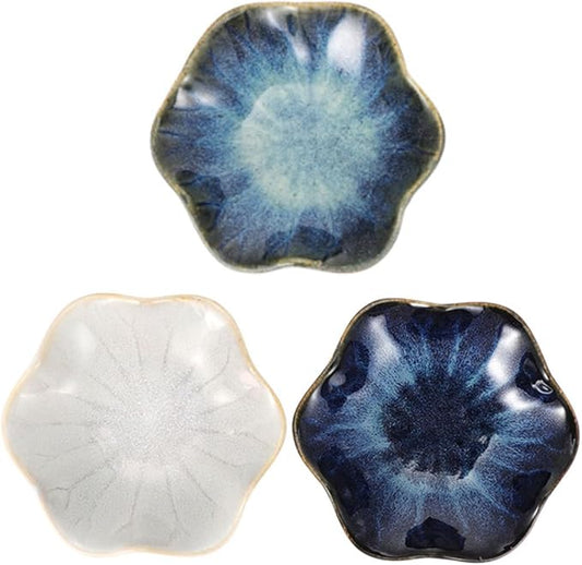 Mikinona Ceramic Sauce Dishes Set 3pcs Mini Black Appetizer Plates for Serving Seasoning Bowl Perfect for Tapas Appetizers