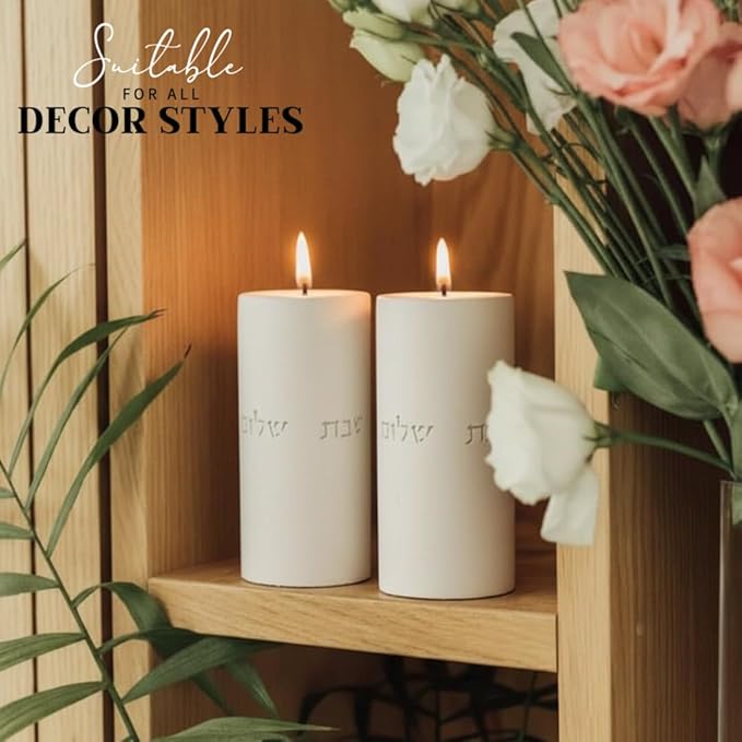SURI Shabbat Candle Holders Set – Modern Judaica Gift and Jewish Holidays – Concrete Dripless Candle Holders, Short & Tall – Minimalist Jewish Home Decor Shabbos Candles Holders for Tea Lights