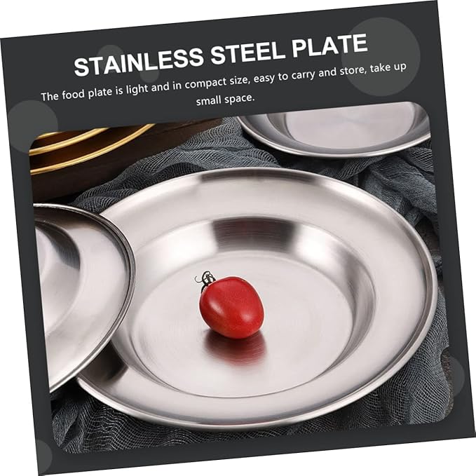 Healifty Stainless Steel Dinner Plate Pastry Serving Tray for Home Restaurant Bar Lightweight Easy to Tray for Fruit Snacks and Barbecued Meat