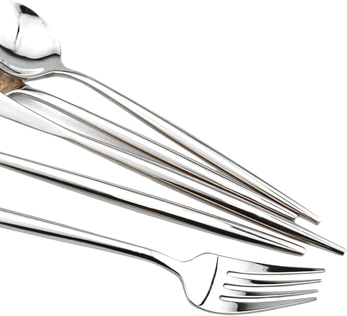 Gugrida Portable Silverware Set - 5-Piece Flatware Cutlery Set - 18/10 Stainless Steel - Mirror Polishing Silver - Travel Elegant Modern Utensils - Service for 1 Include Steak Knife Dinner Fork Spoon