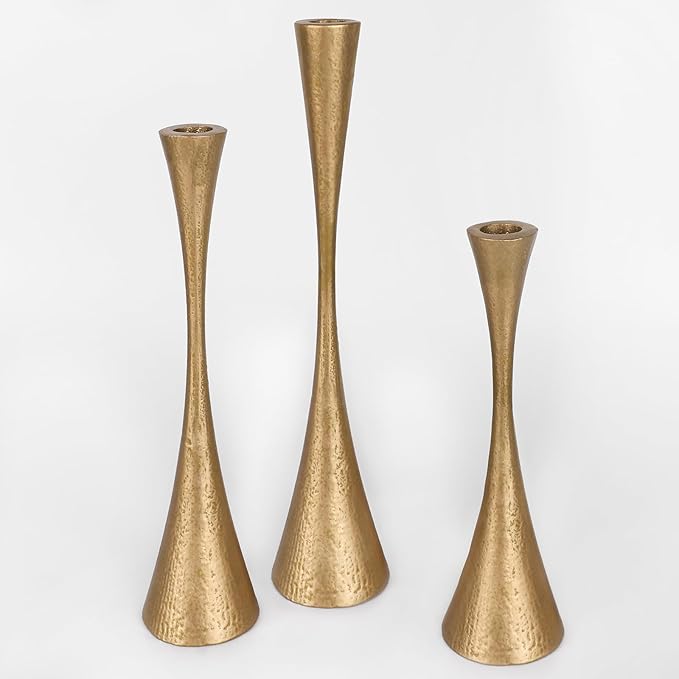 Antique Brass Iron Taper Candle Holders - Set of 3 Decorative Candle Stands for Weddings, Dinners & Parties - Elegant Candlestick Holders with Vintage Finish