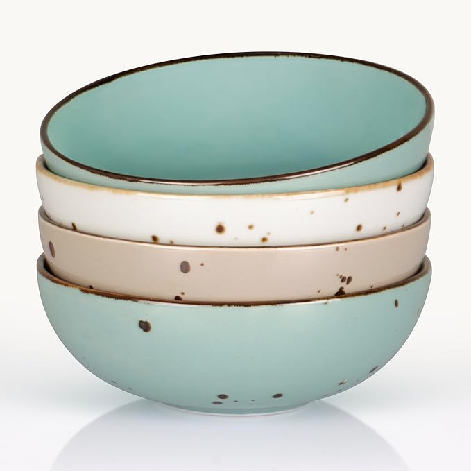 Esfour Round Porcelain Bowls - 20 Ounce - Set of 4 - Microwave, Oven, Dishwasher-Safe, Scratch Resistant, Porcelain Durable Small Dishes Bowls for Cereal, Salad, Pasta, Soup Dessert - Assorted Natural