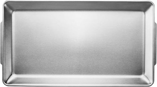SUS304 Stainless Steel Serving Platters, Rectangle Metal Dinner Plate with Handles, Decorative Tray, Lightweight, Cheese Board, Oven Safe (14.17 x 7.87 inches)