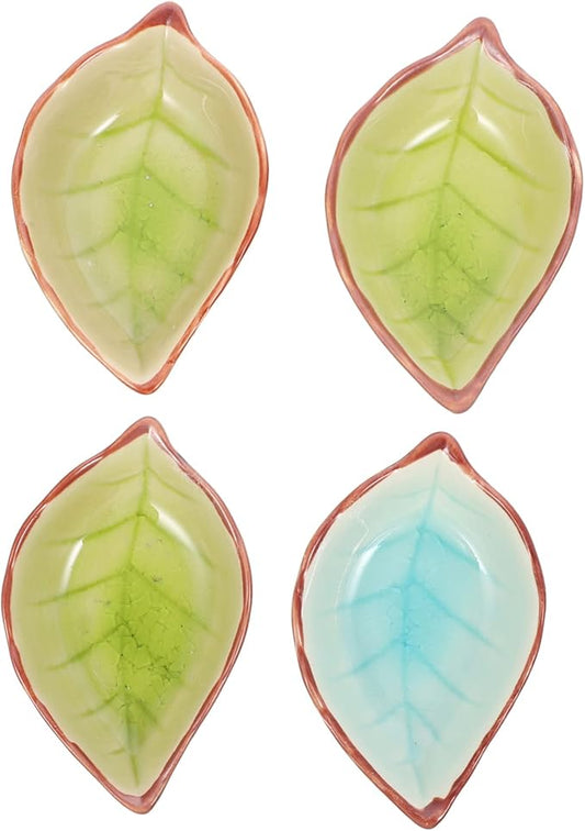 4pcs Ceramic Plate Leaf Design Ice Cracked Glaze Sauce Dishes for Appetizer Dessert Decorative Use Safe for Boys and Girls Random Style