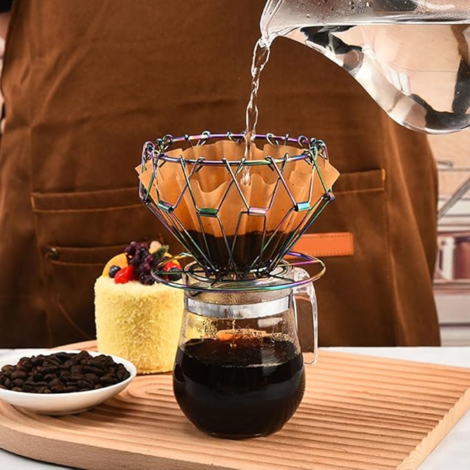 Collapsible Outdoor Pour Over Coffee Dripper,Portable Stainless Steel Reusable Coffee Dripper for Hiking, Camping, Home, Office，Traveling,Suit for Cake Filter and V60 Fiter