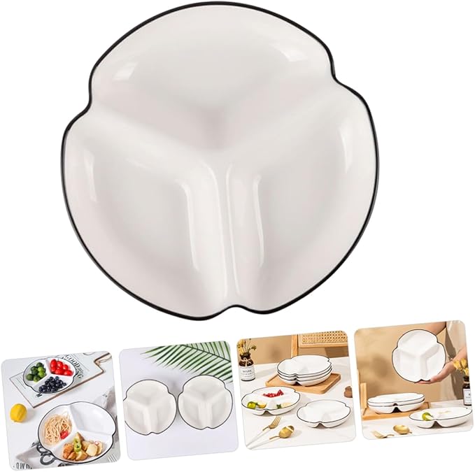 Ceramic Divided Plate Compartment Dinnerware Porcelain Portion Control Bowl for Parties for Serving Snacks Fruits Veggies and Appetizers