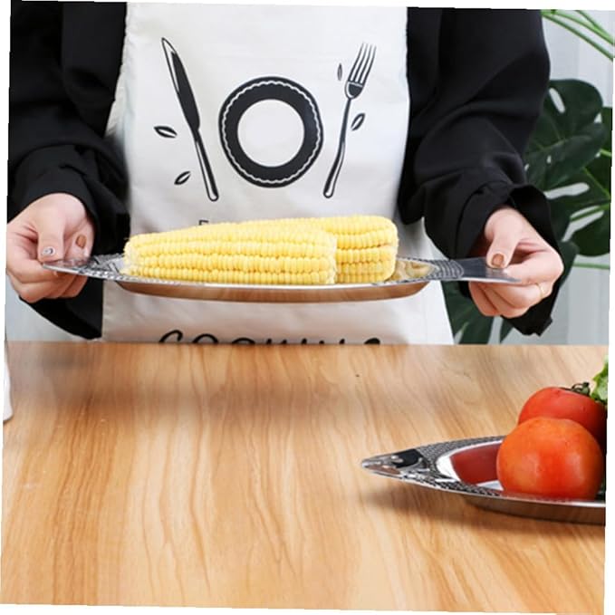 VOSAREA 2pcs Stainless Steel Fish Plate Charcuterie Boards Grilling Plate Serving Trays