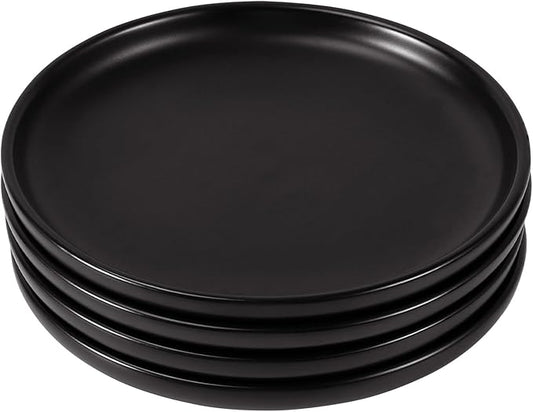4 Pcs Ceramic Appetizer Plates, 6 Inch Matte Black Glaze Plates, Small Salad Appetizer Dessert Plates for Kitchen, Dessert, Pie, Cake, Microwave Dishwasher Oven Safe