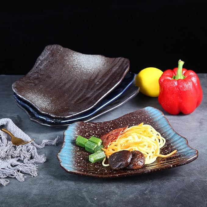 Appetizer Plates Japanese Retro Ceramic Tableware Sushi Plate Irregular Flat Plate Black Breakfast Plate Cheap Plates