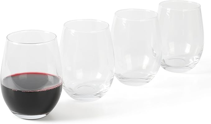 Martha Stewart Farrow 18 OZ Large Stemless 4 Pack Multipurpose Wine Glasses Set for Red or White Wine