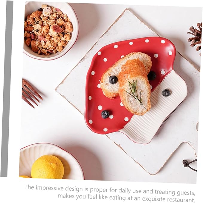 OUNONA Mushroom Ceramic Plate Salad Serving Bowl Design Multi-function Kitchen Supplies