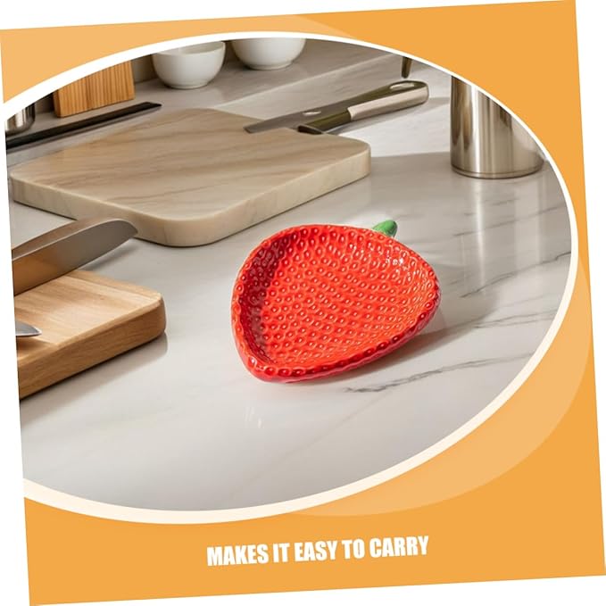 Unomor Strawberry Shaped Ceramic Plate Artistic Snack Platter for Sushi Pastry and Appetizers Compact Porcelain Tray for Home and Outdoor Dining Easy to Clean and Stylish Design