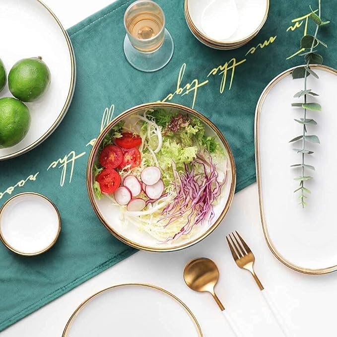 Dinnerware Sets - Luxury Gift Dishes Service Set, Dinnerware Sets Service for 2/4/6, Kitchen Plates and Bowls Sets White, Luxury Bone China Tableware, Nordic Gold Porcelain Dish Set(9Pcs)