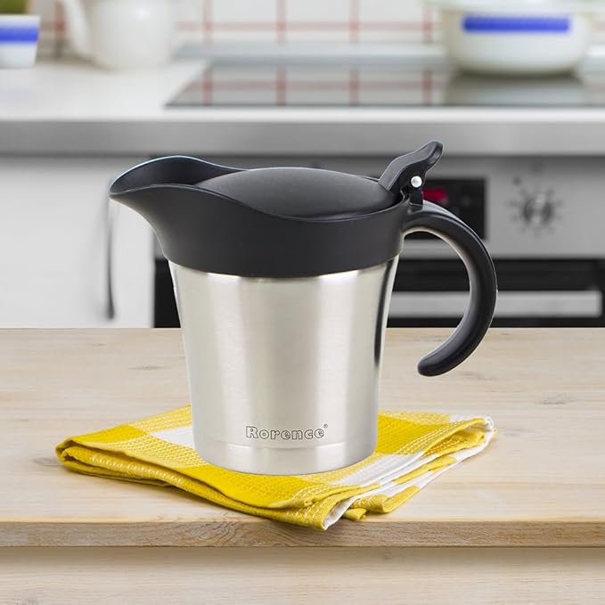 Rorence Stainless Steel Double Insulated Gravy Boat With Lid/Sauce Jug 16 Ounce Capacity