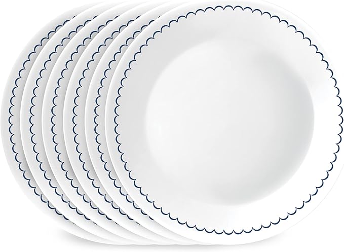 Corelle 6-Piece 8.5" Lunch Round Plates, Vitrelle Triple Layer Glass, Lightweight Round Plates, Salad Plates, Chip and Scratch Resistant, Microwave and Dishwasher Safe, Caspian