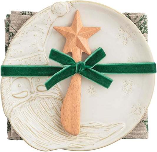 Mud Pie Christmas Santa & Moon White Christmas Appetizer Plate Set