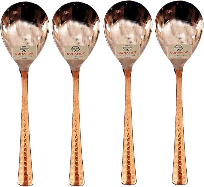 Bona Fide Copper Spoon, Serving Spoon,hammered Designed,Set of 4,8 inch Long spoon