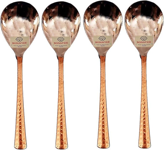 Bona Fide Copper Spoon, Serving Spoon,hammered Designed,Set of 4,8 inch Long spoon