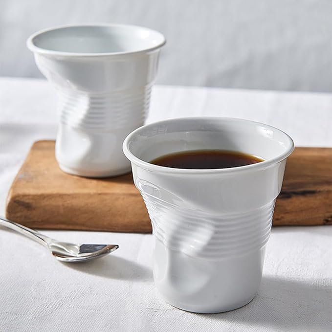 Vitbunana Hand-kneaded Ceramic Coffee Mug, Creative Irregular Coffee Cup, Italian Pleated Ceramic cups, Can be Used for Tea, Latte, Milk, Juice and Other Drinks (White)