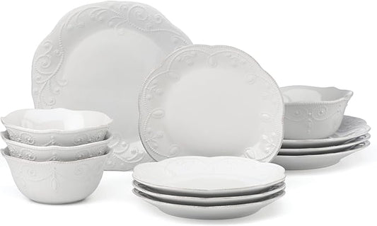 Lenox French Perle 12-Piece Dinnerware Set, White, with Accent Plates