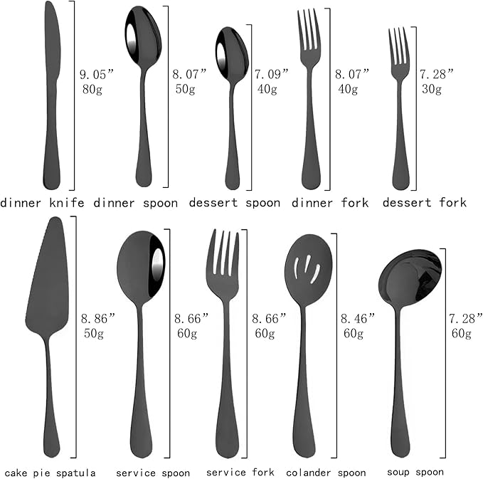 JASHII 25-Piece Fork Spoon Knife Silverware Set with Serving Utensils for 4, Food Grade Stainless Steel Flatware Cutlery Set for Home and Restaurant, Dishwasher Safe - Shiny Black