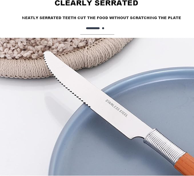 16-Piece Silverware,Service for 4，Woodgrain 410 Stainless Steel Portable Serving Set,Well Made，Ergonomic，Durable，Family Gatherings，Picnic，Everyday Household，Mirror Finish, Gift Box
