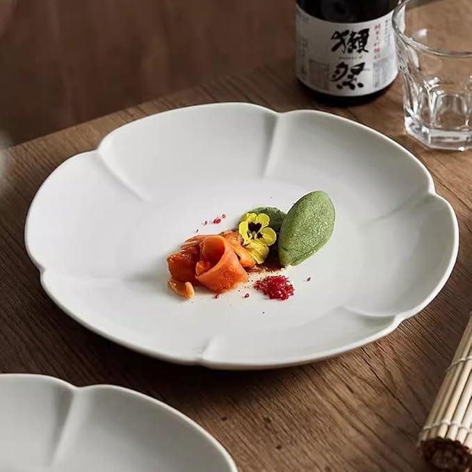 SONGCHAO Party Supplies Creative Lace Dish White Ceramic Dinner Plate Restaurant Hotel Salad Plate Appetizer Plate Commercial Tableware Party Plates (Color : 9.8in)