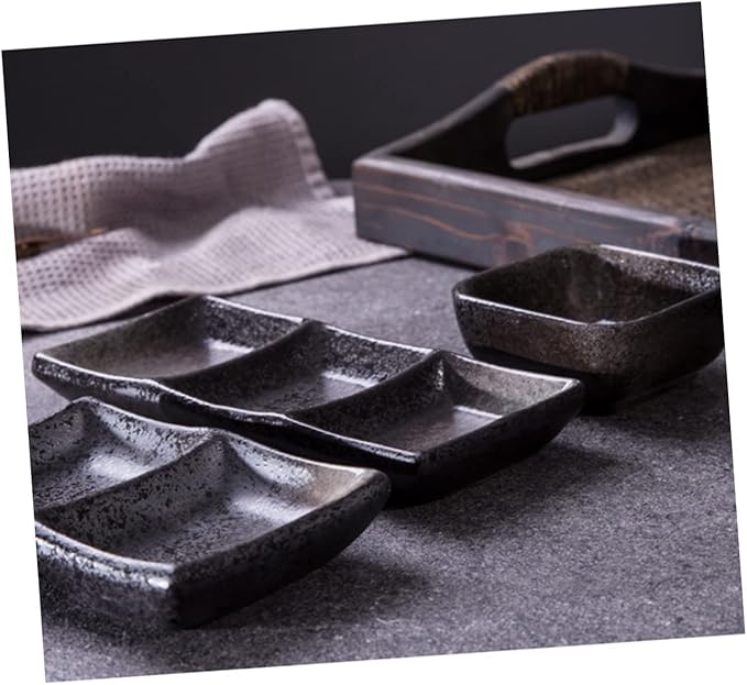 LIFKOME 2pcs Ceramic Square Dipping Sauce Dishes Versatile Three-grid Flavor Plates for Condiments Appetizers and Desserts for Home Restaurants and Entertaining