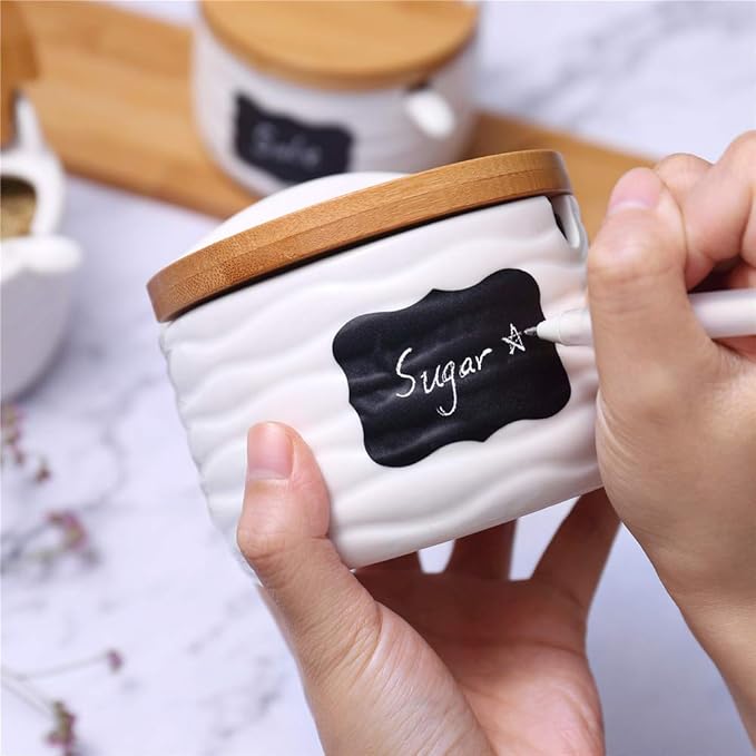 June Sky Sugar and Cream Set,Ceramic Sugar Containers with Lid and Spoon - Porcelain White Salt Boxes, Perfect for Kitchen Home,8.8 fl oz 260ML