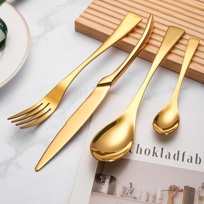 Stainless Steel Flatware serving set,Home Kitchen Eating Tableware Set,Dishwasher Safe,For Home Kitchen Restaurant Hote 4/16/24/32/40/48 Pieces Kaya Knife And Fork Spoon Hotel Home Steak Knife And For