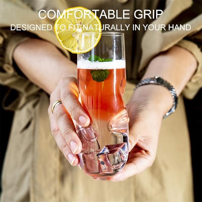 Stemless Wine Glasses Set of 2, 9oz with Finger Indentations for Red Wine, Bourbon, Scotch & Cocktails, Modern Unbreakable Barware Gifts