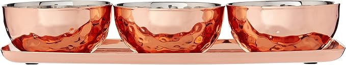 Godinger Hammered Tray with 3 Bowls, Copper